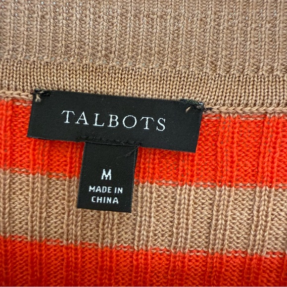 Talbots Striped Wool Blend Sweater Women’s Med Red Orange‎ Tan Cable Knit Silky - Picture 3 of 8